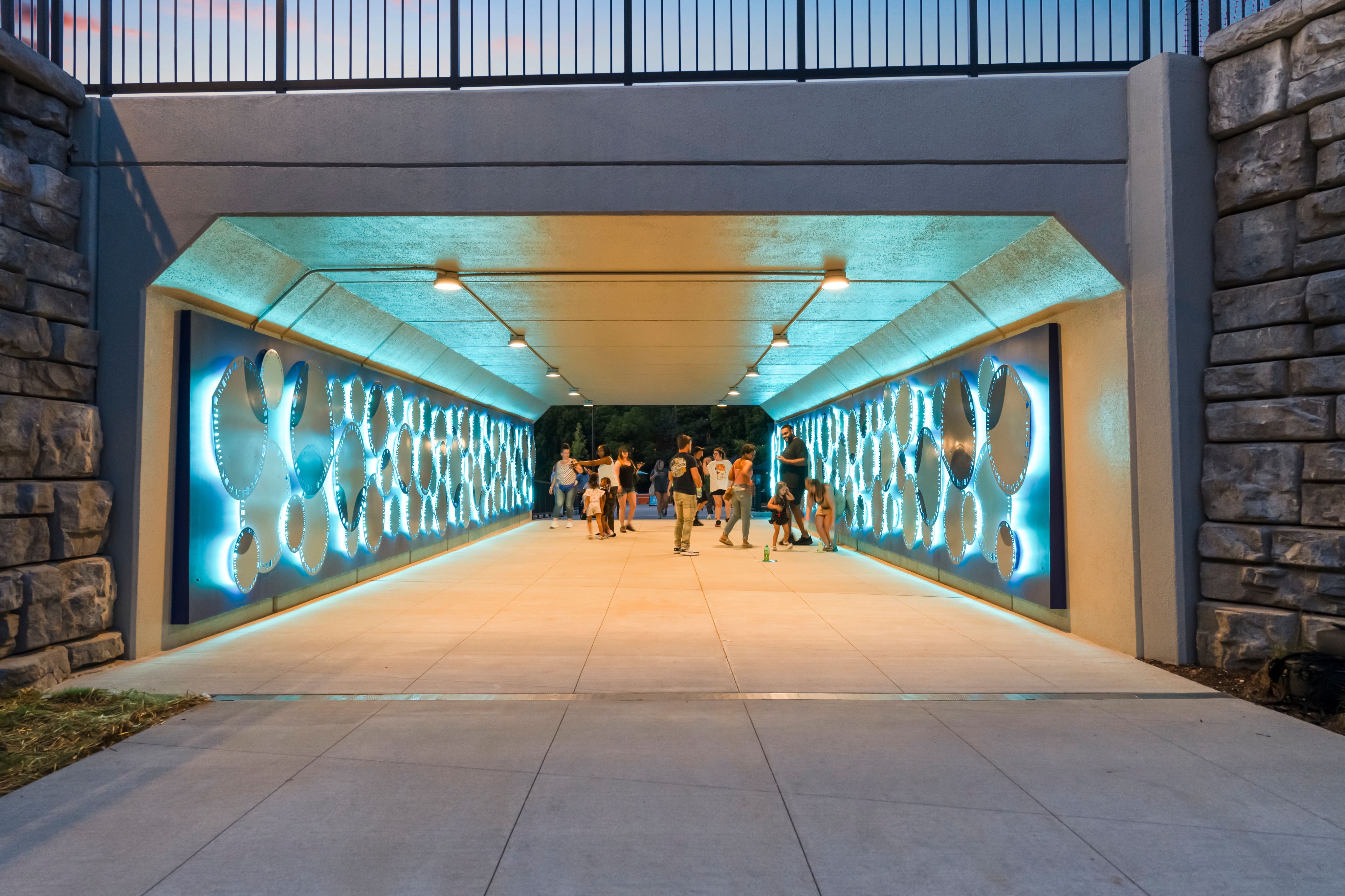 Illuminated tunnel at Gatton Park on the Town Branch